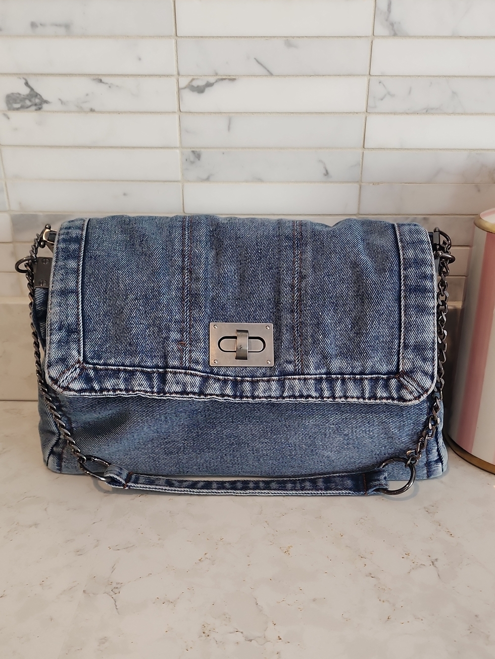 SHEIN Blue Denim Shoulder Bag with Chain Strap